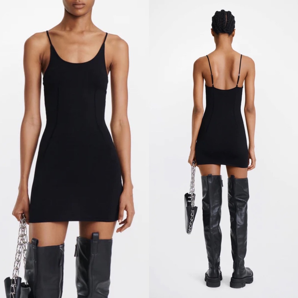 Dion Lee viscose knit black slip mini dress